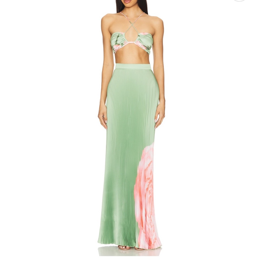 L'IDEE Green and Pink Maxi Two Piece Dress